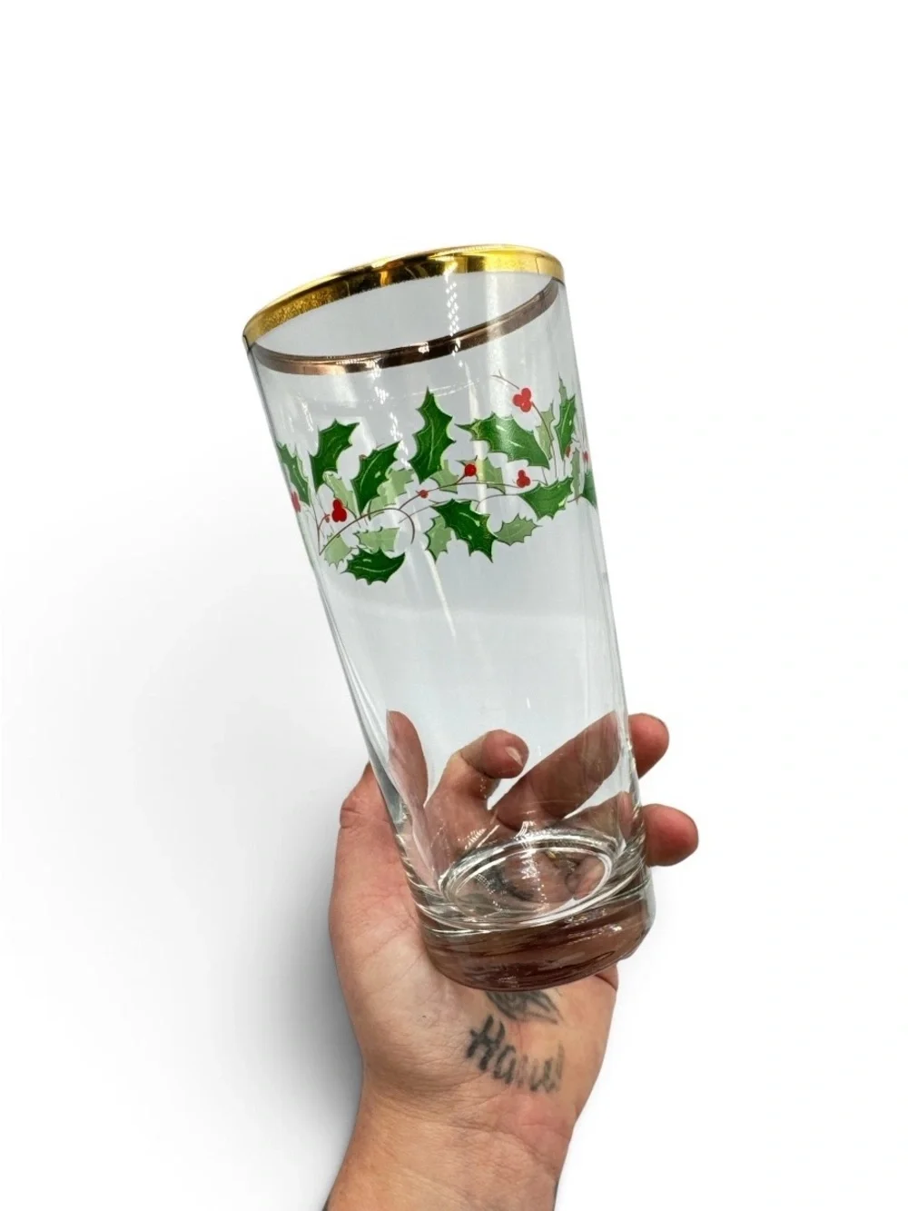 Vintage Lenox Holiday Holly Berry 16 Oz Tumbler Glasses NOS Set of 4